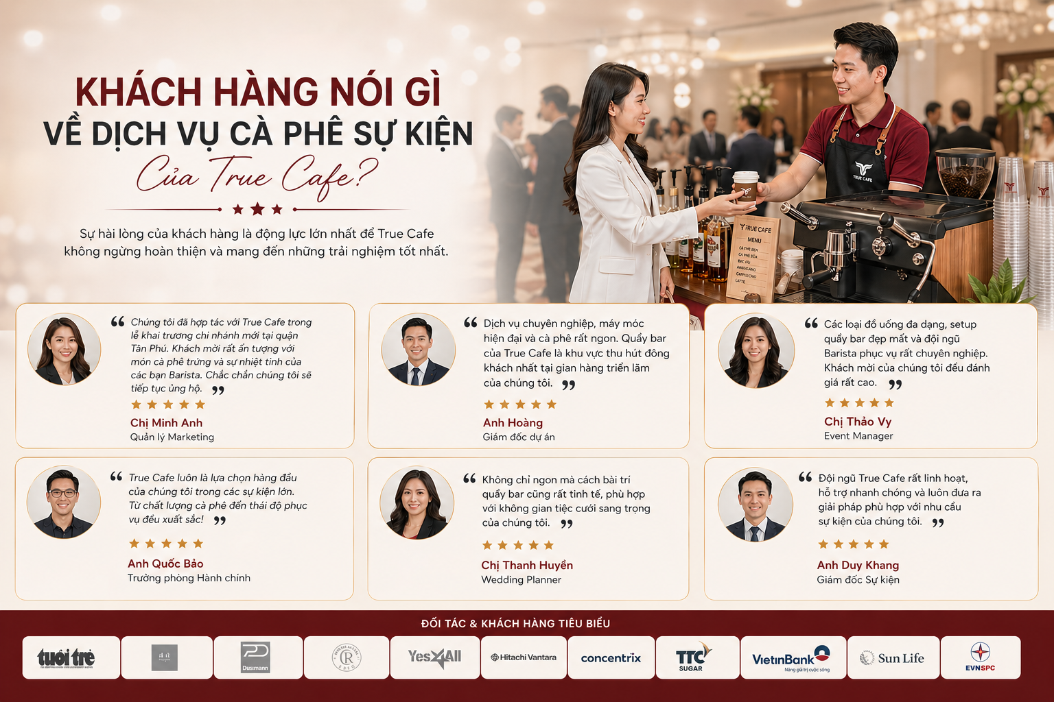 Khách hàng doanh nghiệp đánh giá dịch vụ cà phê sự kiện