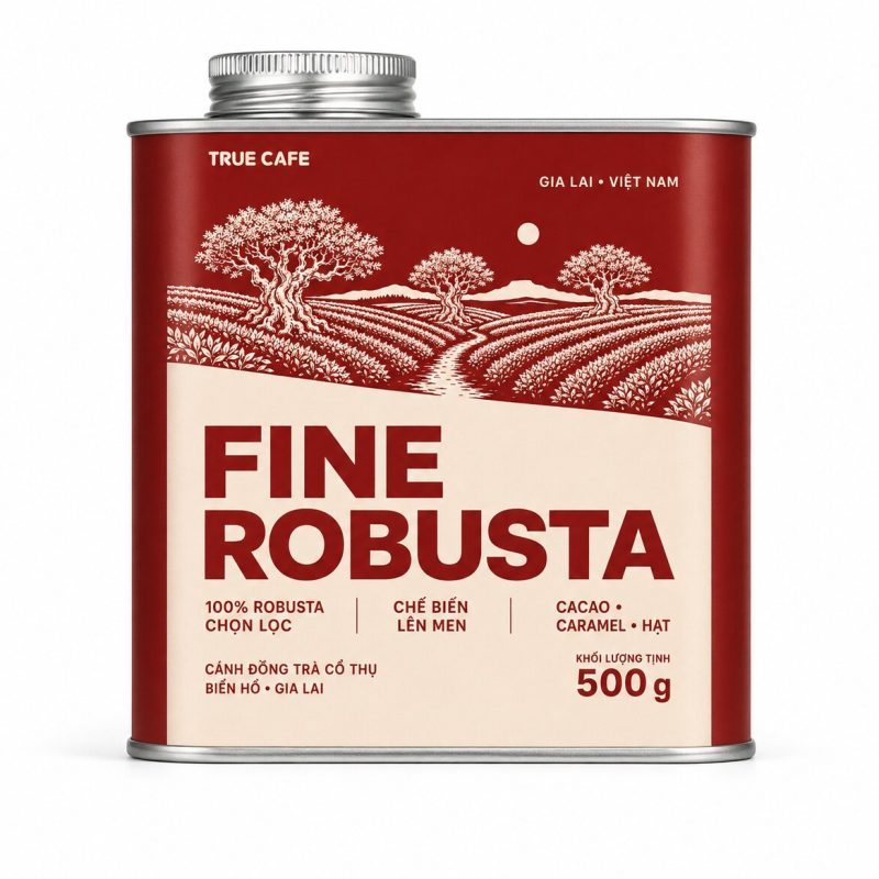 Lon cà phê Fine Robusta True Cafe in hình cánh đồng trà cổ thụ Biển Hồ, Gia Lai
