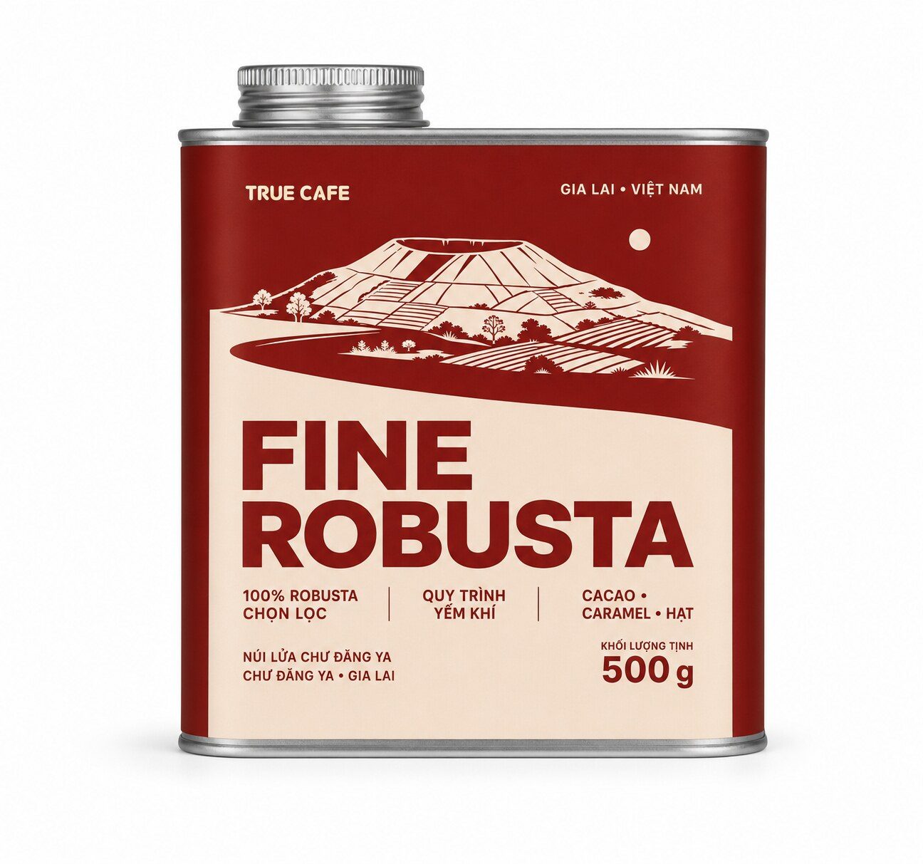 Lon cà phê Fine Robusta True Cafe in hình núi lửa Chư Đăng Ya, Gia Lai Lon cà phê Fine Robusta True Cafe in hình núi lửa Chư Đăng Ya, Gia Lai