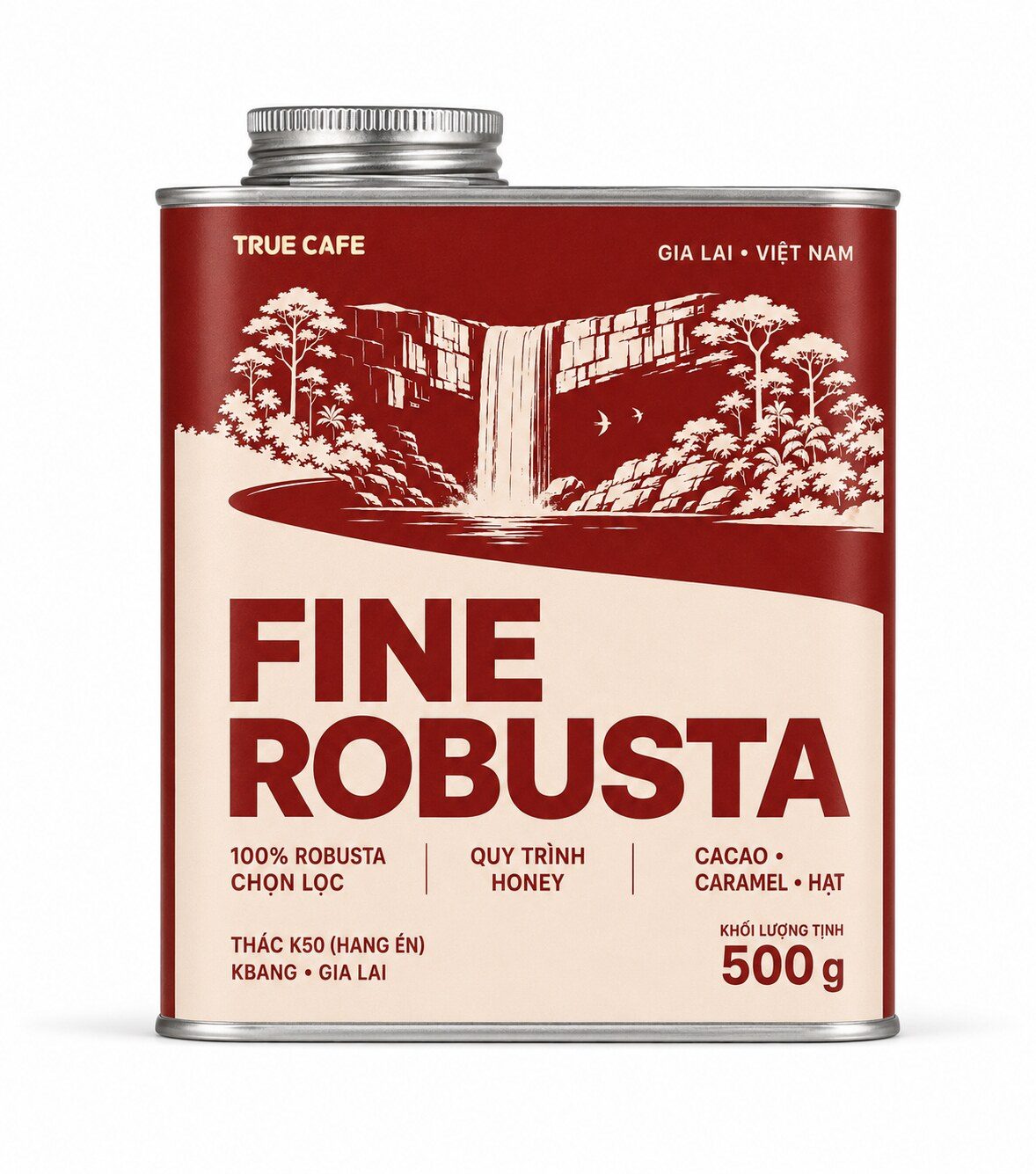 Lon cà phê Fine Robusta True Cafe in hình thác K50 Hang Én, Kbang, Gia Lai Lon cà phê Fine Robusta True Cafe in hình thác K50 Hang Én, Kbang, Gia Lai