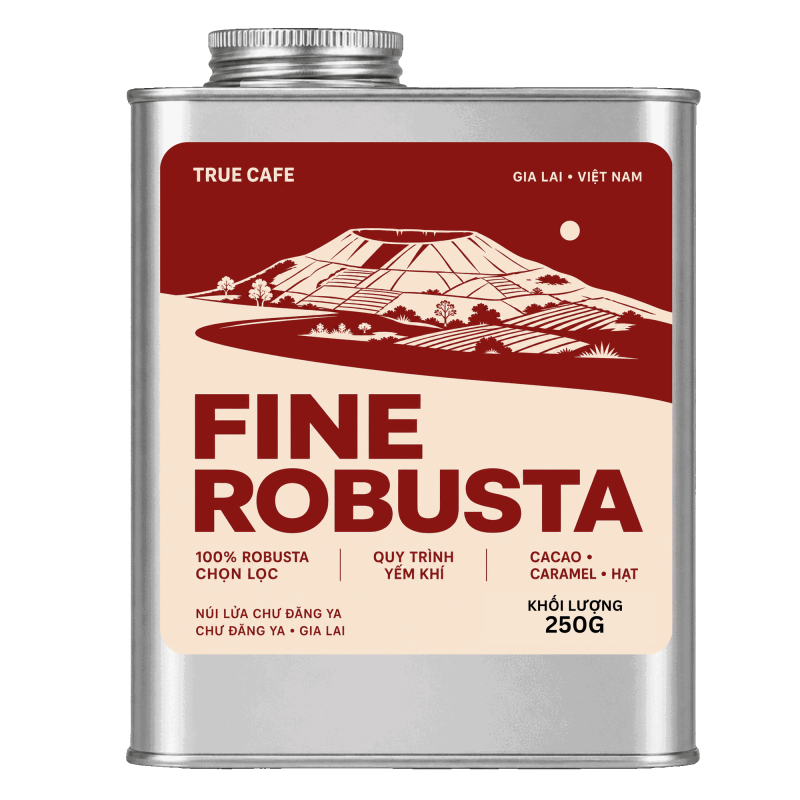 Lon cà phê Fine Robusta True Cafe 250 g in hình núi lửa Chư Đăng Ya, Gia Lai