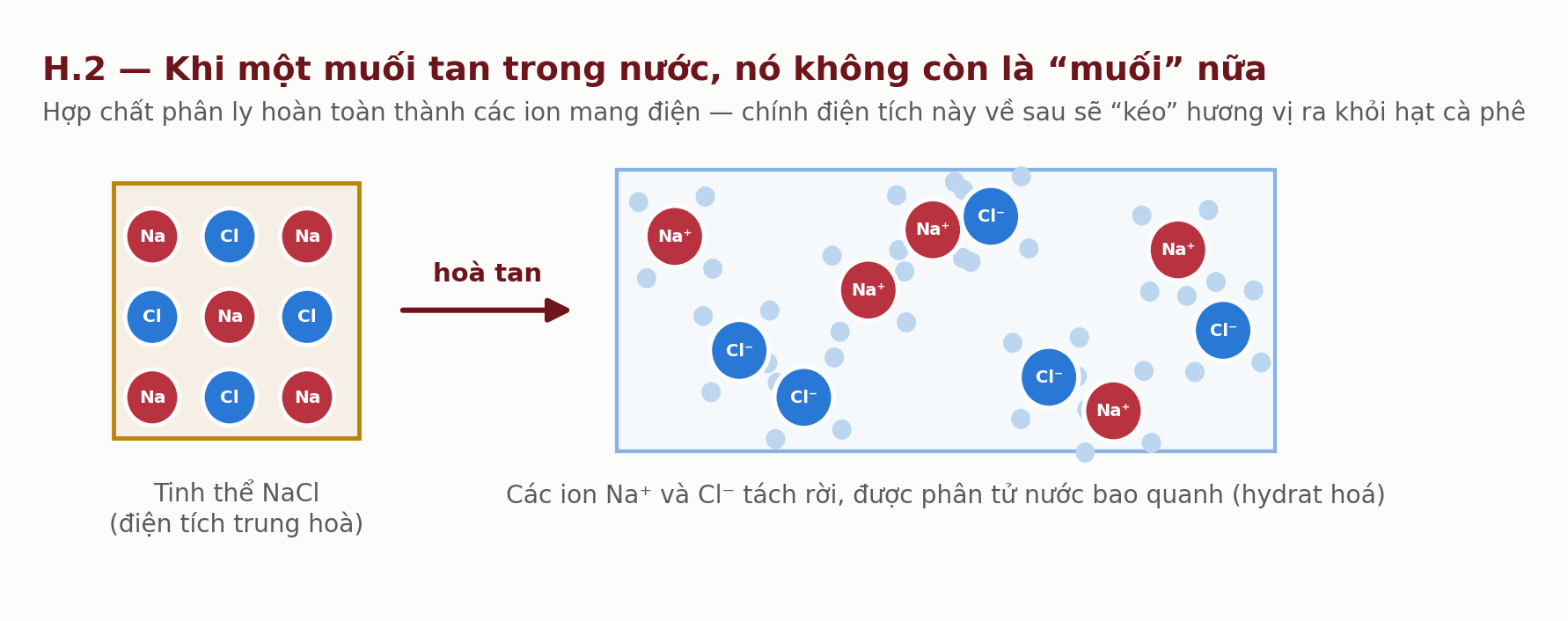 Sơ đồ tinh thể natri clorua phân ly thành ion natri và ion clorua được các phân tử nước bao quanh Sơ đồ tinh thể natri clorua phân ly thành ion natri và ion clorua được các phân tử nước bao quanh