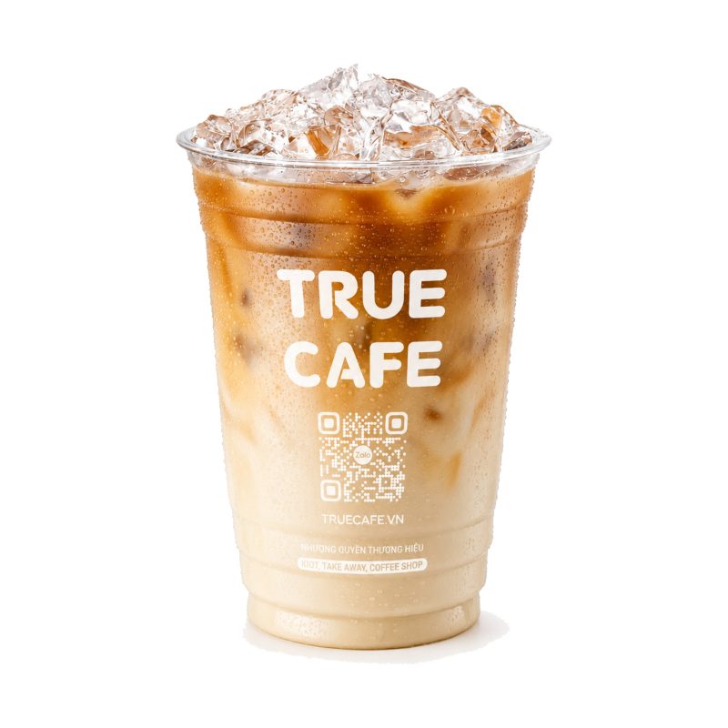 Ly Sữa Đá Sài Gòn True Cafe mang đi, cà phê sữa phân lớp nâu và trắng